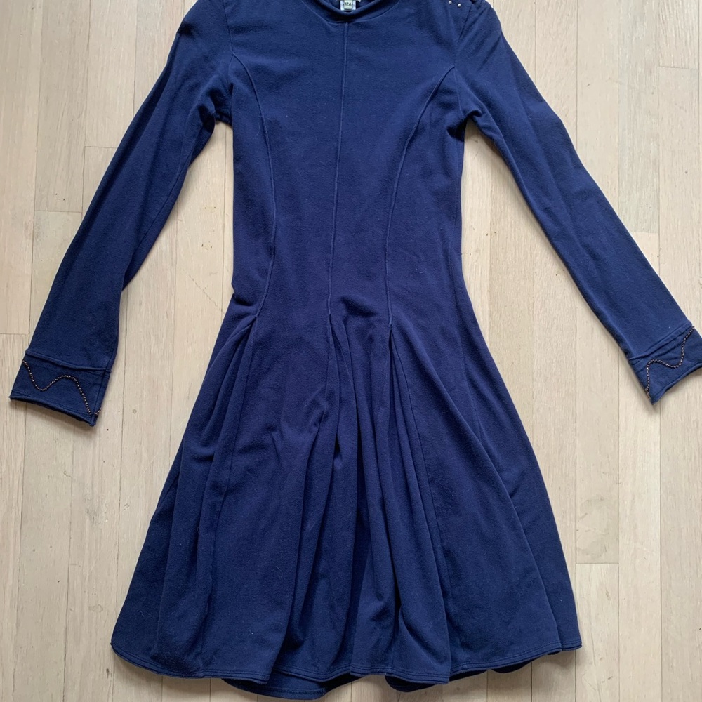 Navy Blue French Designer Long Sleeve Dress
